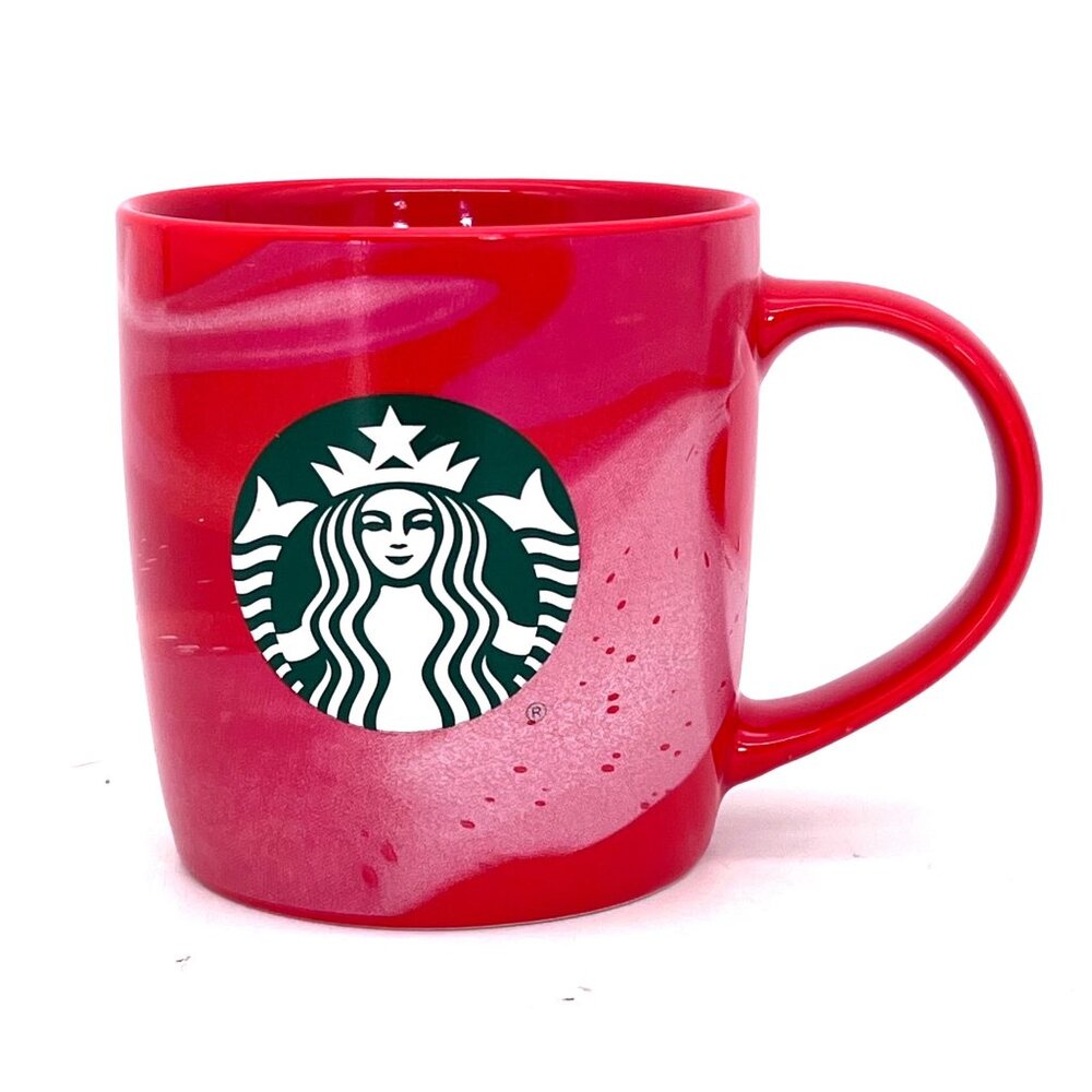 Starbucks 11oz Red White Swirl Ceramic Mug Cup 2024 Microwave & Dishwasher Safe
